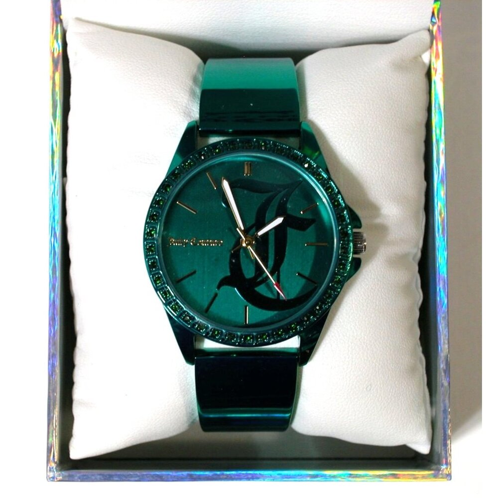 Juicy Couture Black Label Green Crystal-Accent Watch In Holographic Box